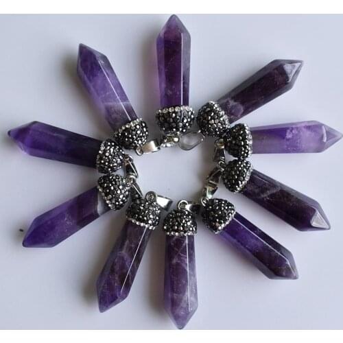 Wholesale 10pcs/lot 2020 new fashion good quality natural amethysts pillar charms Pendants for jewelry marking free shipping