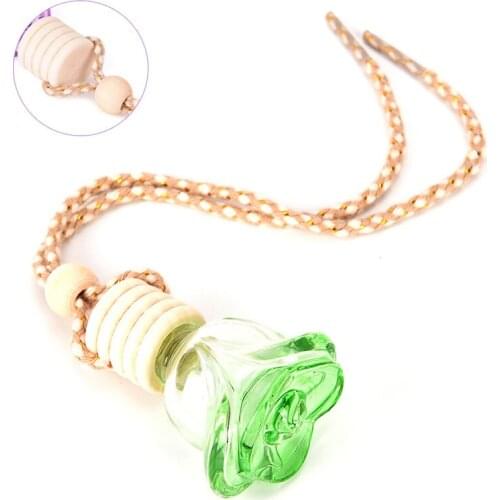 1pc Air Freshener Essential Oils Hanging Glass Bottle Car Perfume Bottle Car-styling Flower Shape Auto Ornament Perfume Pendant