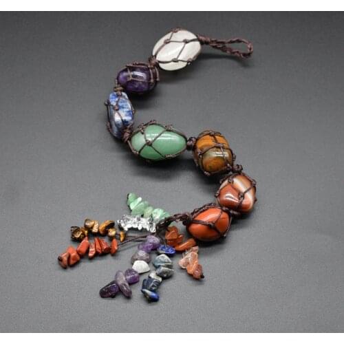 Interior Pendant Natural Crystal Colorful Seven Chakras Hand-woven Car Pendant Color Irregular Pendant Energy Stone