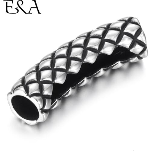 Stainless Steel Large Slider Bead Tube Grid Blacken Slide Charms Fit 8mm Round Leather Rope DIY Men Jewelry Making Supplies