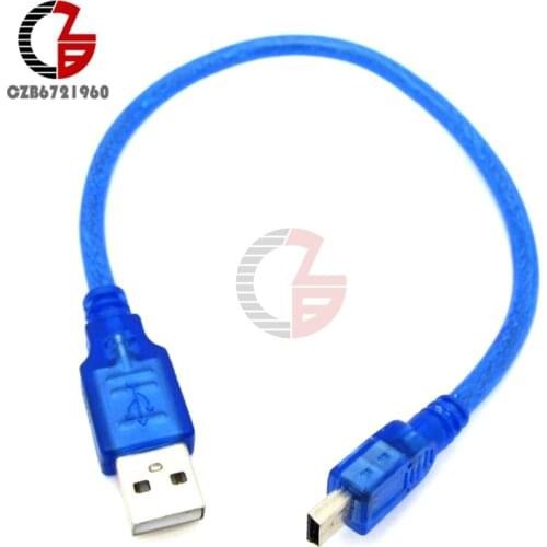 30cm Transparent Blue Type A Male to Type B Male Dual Shielding High Speed USB 2.0