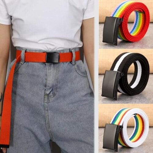 Men Female Unisex Stripe Canvas Belt 3.8cm Military Adjustable Belt Men Outdoor Travel Tactical Waist Belt with Metal Buckle