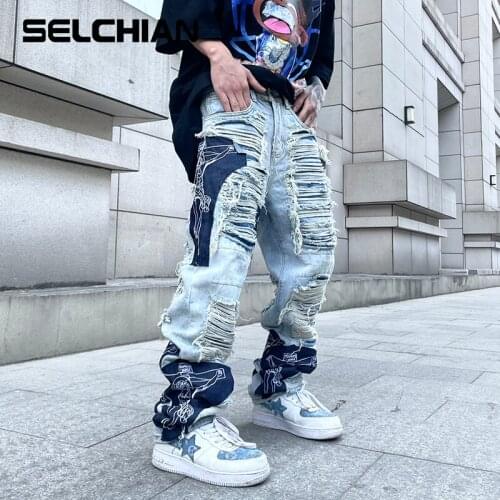 SELCHIAN Ripped Jeans For Men