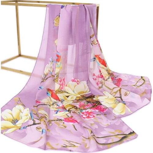 Printed Chiffon Sunscreen Womens Silk Scarf Urban Clothing Accessories Tulip Long Scarf Shawl, Wrap Four Seasons Decorate