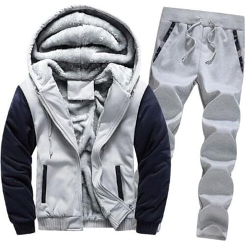 Causal Tracksuits Men Set hooded Thicken Fleece Hoodies + Sweatpant New Winter Spring Sweatshirt Sportswear Male Letter Print