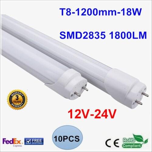 12V 24V T8 1.2M 4FT LED Tube Light 18W LED Lamp Light 2835SMD Lighting Cold White/Warm White LED Fluorescent Tube