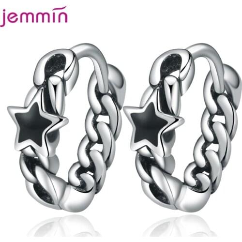 Vintage 925 Sterling Silver Star Hoop Earrings for Women Girls Trendy Circle Round Loops Ear Jewelry Anniversary Party Gift