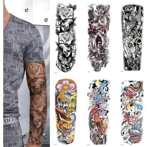 FULL SLEEVE ARM TEMPORARY TATTOO REALISTIC, BLACK ROSE,DRAGON FIRE, FLAMES MENS, WOMENS
