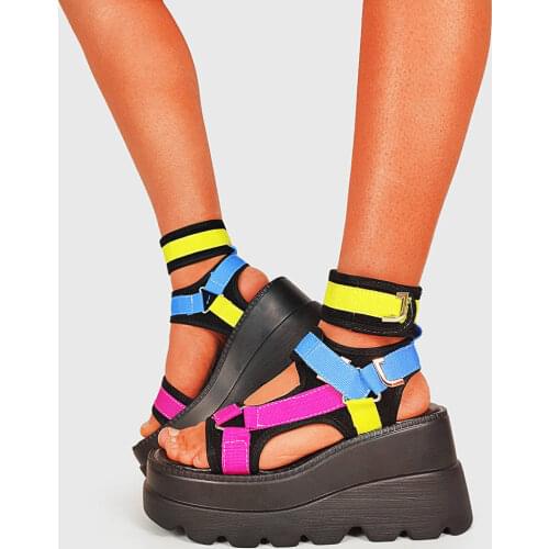 Women Shoes Mixed Color Buckle Platform Sandals Women Open Toe Sandals