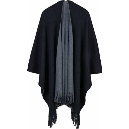 Womens Solid Color Double Side Block Shawl Wrap Open Front Cardigan Poncho Cape Sweater Comfortable Warmer Poncho Shawl Scarf