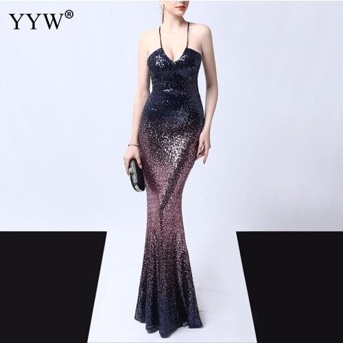 2020 Sexy Evening Dress Women Sleeveless Sequin Dress Slim V Neck Formal Dress Evening Gown Vestidos Elegantes Robe De Soiree