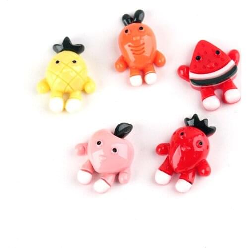 10PCS Kawaii Resin Cabochons Flatback Cute Fruit Pineapple Watermelon Cherry Carrot Cameo Patch Sticker Garment Charms DIY