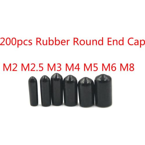 200pcs M2 M2.5 M3 M4 M5 M6 M8 Rubber Round End Cap Cover for Pipe Plastic Tube Hub Screw Thread Protector Push-fit Caps Black