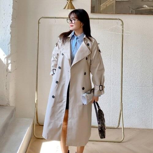 2020 autumn and winter coat female plus size spring medium long windbreaker coats woman all-match Pockets, buttons trench coat