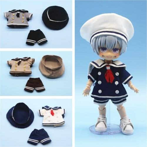 3Pcs/Set Ob11 Doll Clothes Sailor Suit Navy Style School Uniform Hat Shirt Pants for Obitsu11, GSC, Molly, 1/12bjd Doll Costume