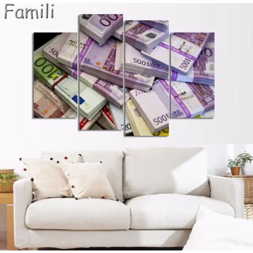 Printed Canvas Painting Banknotes Wall Art Posters 4Pcs Unframed Modular Paintings Hot Cuadros Decor HD Wall Pictures For Home