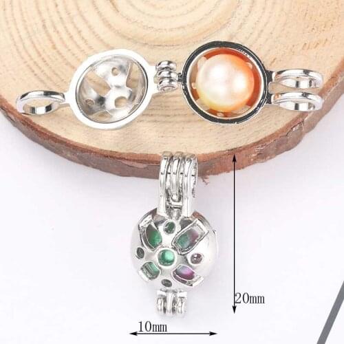 5pcs Charm Plated Wheel Pearl Cage Jewelry Making Bead Cage Pendant Aromatherapy Oil Diffuser Oyster Pearl Fashion Gift Box