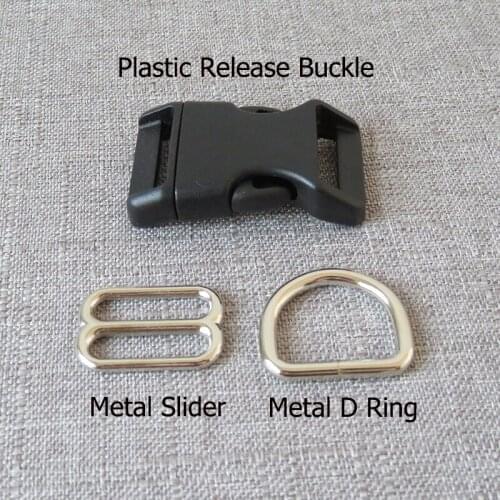 50 sets/lot 25mm webbing plastic breakaway buckle metal D ring strap belt slider for pet dog collar necklace handmade accessory
