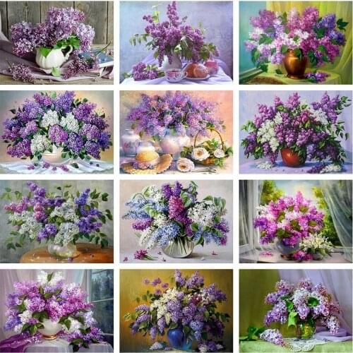 5D Diamond Art Painting Lavender Flower Cross Stitch DIY Mosaic Embroidery Full Drill Rhinestone Home Decoration Accessories