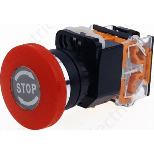 Emergency Stop 10A 380V 22mm Self-Locking head power switch Mushroom Push Button Switch 1 NO 1 NC LA38-11ZS