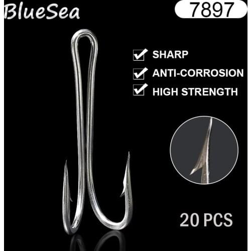 BlueSea 20 Pcs/Pack 7897 Stainless Steel Big Double Fishing Hooks Large Double Non-Weld Fish Hooks For Trolling Lures