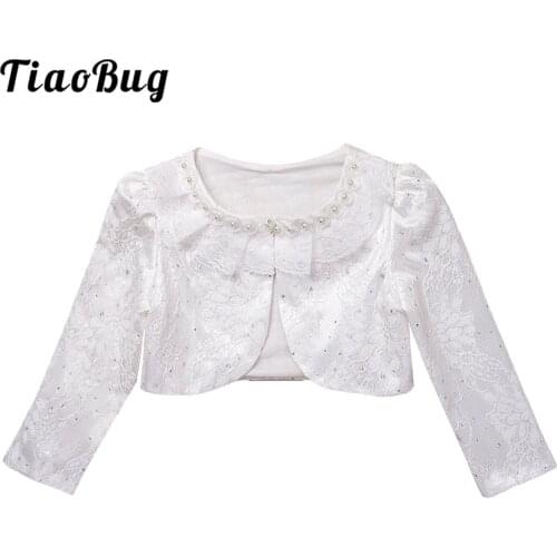 Girls Long Sleeve Bolero Shrug Floral Lace Cardigan Shawls Flower Girl Dresses Boleros Kids Wraps Wedding Party Jackets Coat