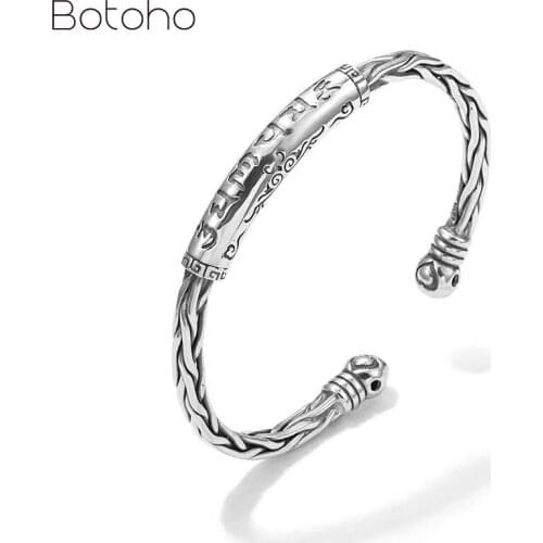 Handcrafted 999 Silver Tibetan Six Words Bangle Vintage Pure Silver Buddhist OM Mani Padme Hum Cuff Bracelet Tibetan Bracele