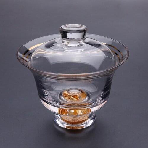 Crystal glass cover bowl, large heat-resistant gold leaf Sancai tea bowl, tea divider, Kung Fu tea set ceramic bowls handmade