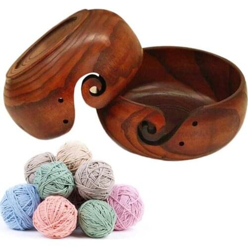 15-17cm Wooden Yarn Bowl Holder Handmade Non Slip Yarn Knitting Crochet Storage Organizer for Home Sewing Supplies