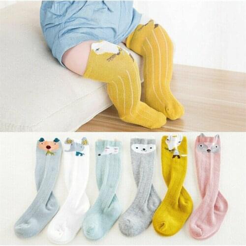 0-3Y Lovely Cartoon Animal Kids Baby Socks Knee High Girl Boy Toddler Socks Autumn Winter Infant Soft Cotton Socks Yellow Pink