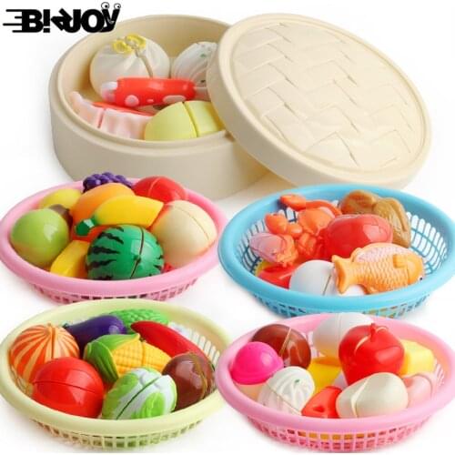 2020 Children Play House Cutting Fruit Bread Vegetable Seafood Food Set Model Early Educational Kids Puzzle Toys Learn Gifts