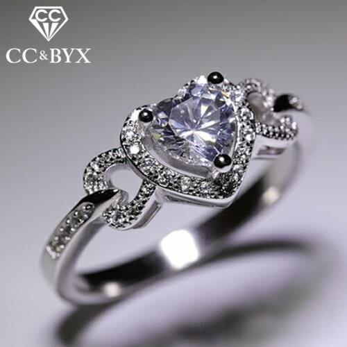 CC 925 Silver Heart Rings For Women Oro Blanco Color Bridal Wedding Trendy Jewellery Engagement Ringen Parure Bijoux Femme CC743