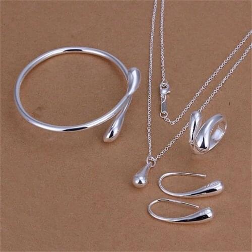 Factory Price Top Jewelry Silver Plated Drop Jewelry Sets Necklace Bracelet Bangle Earring Ring Women Jewelry Set