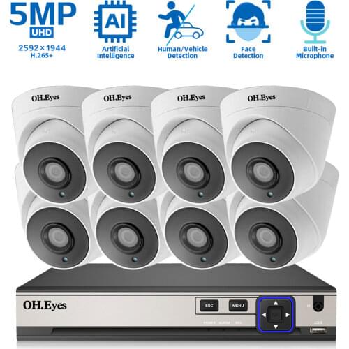 CCTV Smart home security camera set 5MP POE NVR Kit 8ch Indoor Audio IP dome camera video surveillance System Set 4CH WIFI View