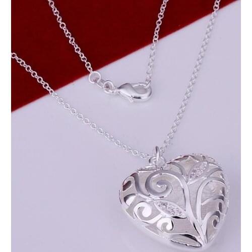 Pretty Silver Plated Necklaces For Women Wholesale Free Shipping Charm Christmas Gifts Fashion Jewelry Inlaid Heart Necklace