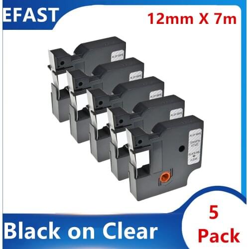 5PK 45010 Label Tape Black on Clear Compatible with DYMO LabelManager 160 280 420P PnP 220P 360D 450 210D 1/2 Inch x 23 Feet