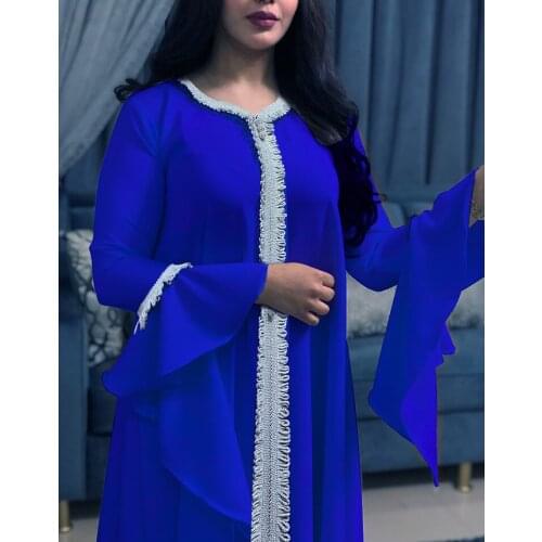 Summer Ramadan Clothing Jalabiya Kaftan Chiffon Dress For Women Dubai Turkey Flared Sleeves Loose Muslim Arabic Islamic Robe