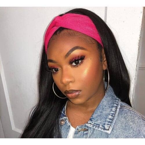 Malaysian Hair 180 Density Straight Headband Human Hair Wigs For Black Women Remy No Glue Scarf Full Machine Made Wigs