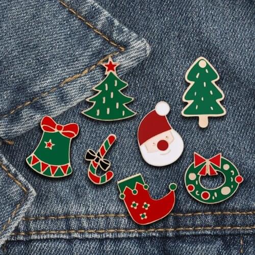 Cartoon Christmas Tree Boots Santa Claus Jingle Bell Brooch Winter Enamel Pins Women Jackets Lapel Pin Badges Kids Jewelry Gifts