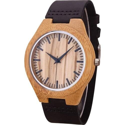 Casual Simple classic big dial Genuine Leather Wood Watch Retro Relogio Clock men Wooden Quartz Wristwatches Gift Dropshipping