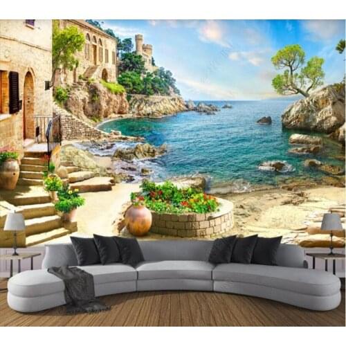 Papel de parede Garden sea view background wall 3d wallpaper,bedroom KTV bar mural wall decor