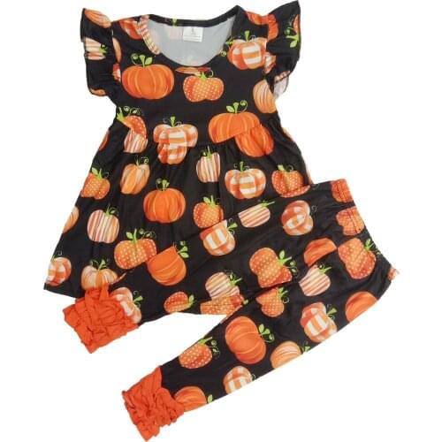 Clothing-set Girls Boutique childrens Short/long Sleeve Tops Ruffles pants Halloween day outfits kids clothing