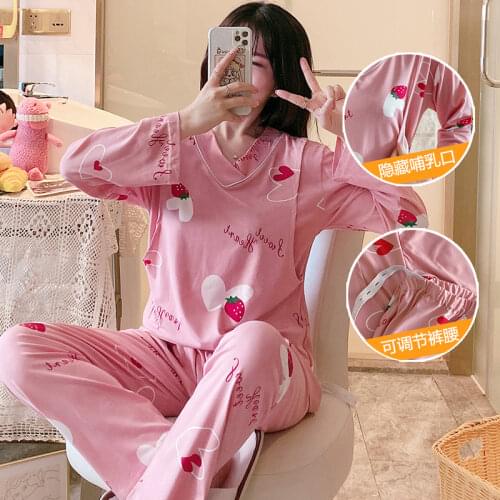 Pajamas Set for Women Spring Pregnant Suit Lovely Breastfeeding Clothing Long Sleeve Sleepwear Autumn Maternity Pijamas Suit
