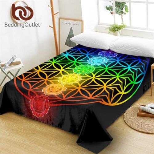 BeddingOutlet Chakra Bed Sheet Zen Theme Home Textiles Colorful Flat Sheet Flower of Life Bedclothes Twin Full Queen King Size