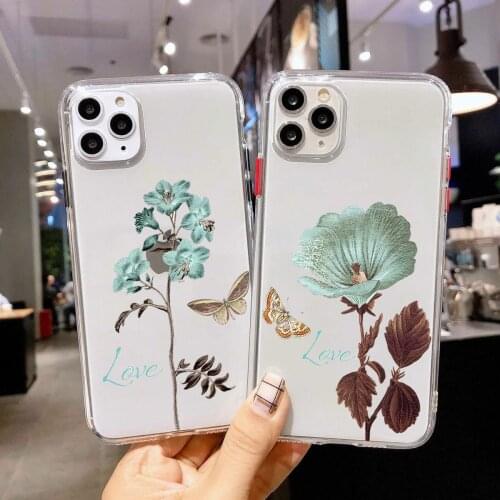 Simple Bule Green Floral Flower Phone Case for IPhone Se 6 6s 7 8 Plus X Xr Xs 11 12 Mini Pro Max Soft Silicone Apple Case Cover