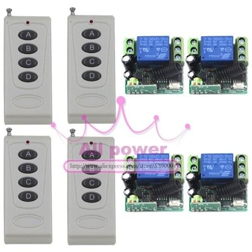 DC12V Remote Control Switch1CH 10A Relay Receiver Door Access Control Light Lamp LED Power Remote ON OFF Wireless Switch 4Button