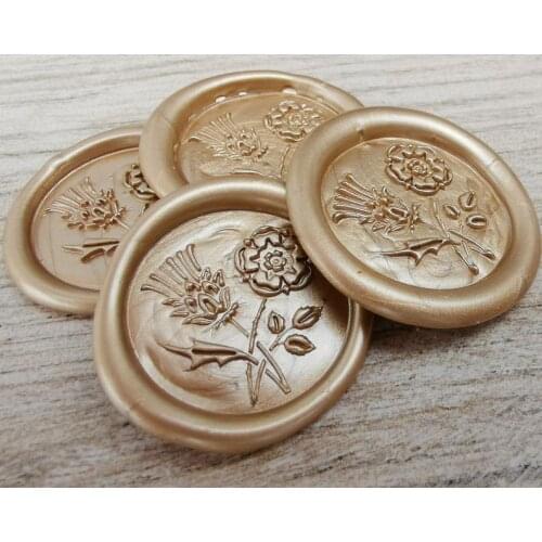 Thistle and Rose Self Adhesive Wax Seals, Wax Seal Stickers, Envelope Wax Seals, Peel and Stick Wax Seals