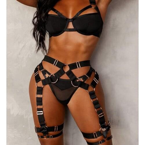 2021 Fashion Mature Female Steel Ring Heavy Industry Cosplay Sexy Lingerie Push Up Bra Three-Piece Woman Suit