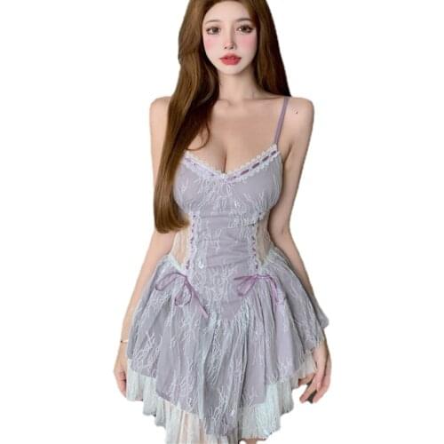 Sexy Girls Lace Dresses Women Sexy Hollow Out Waist Peplum Dress Woman Cute Kawaii Strap Dress