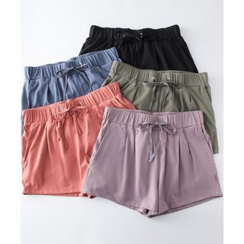 MID WAIST Stretchy Leisure Training Gym Fit Shorts Women Naked Feel Breathable Drawstring Running Fitness Sport Pocket Shorts